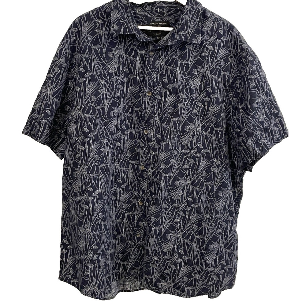 Banana Republic Men's Linen Blend Shirt Size 2XL Navy Short Sleeve‎ Button Up